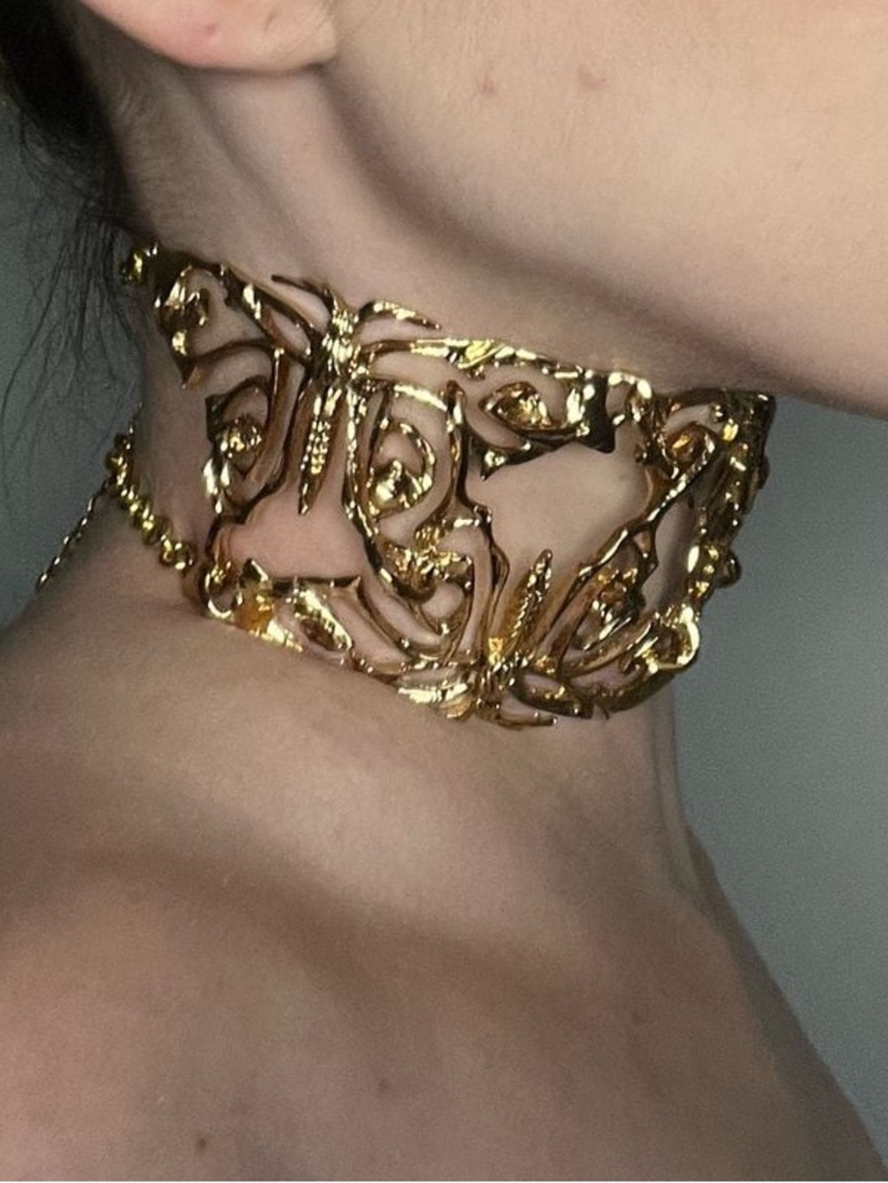 Zara Gold Ornate Filigree butterfly Choker Necklace - Picture 9 of 11